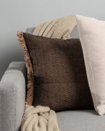 Ollo Nathan Jacquard Design Fringed Edge Cushion - Black Cushion Furtex-Local   