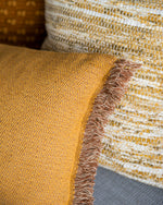 Ollo Nathan Jacquard Design Fringed Edge Cushion - Ochre Cushion Furtex-Local   