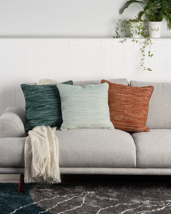 Ollo Rakaia Parallel Textured Cotton Cushion - Jade Green Cushion Furtex-Local   