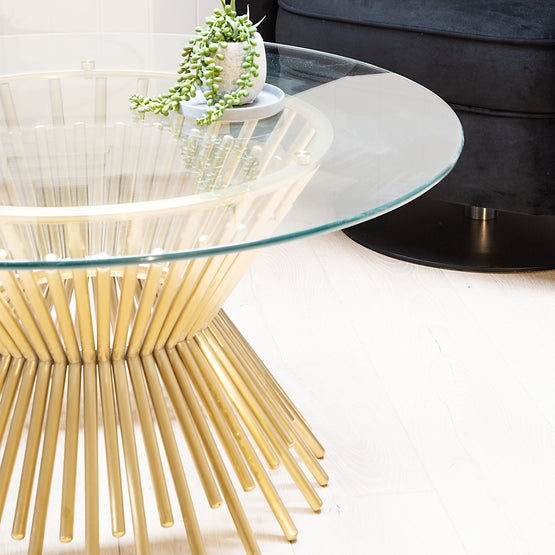 Sassy 90cm Round Glass Coffee Table - Brushed Gold Base CF2588-BS