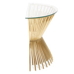 Ex Display - Sassy Round Glass Console Table - Brushed Gold Base Console Table Blue Steel Metal-Core