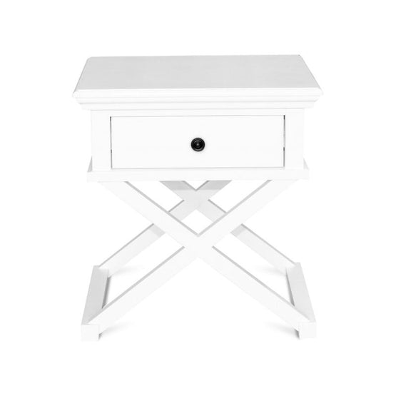Satarra Cross Legs White Timber Bedside Table Bedside Table One World Collection-Local   
