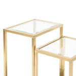 Set of 2 - Oxford Glass Side Table - Brushed Gold Base Side Table Blue Steel Metal-Core   