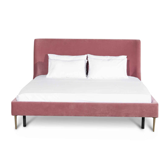 Sheri Queen Bed Frame - Blush Peach Velvet Queen Bed Ming-Core   