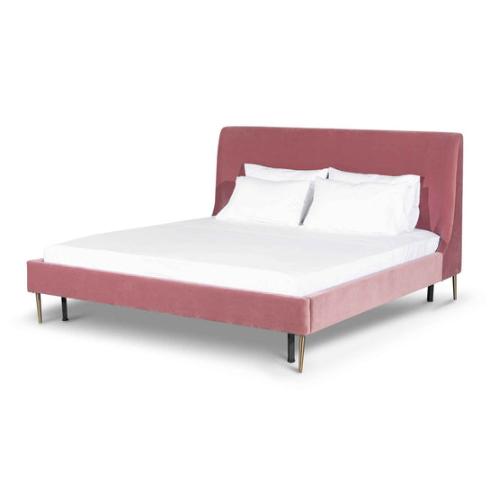 Sheri King Bed Frame - Blush Peach Velvet King Bed Ming-Core   