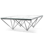 Tafari 105cm Square Coffee Table - Glass Top - Silver Base CF1070-BS
