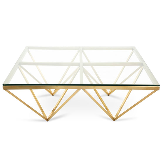 Tafari 1.05m Square Coffee Table - Glass Top - Brushed Gold Base Coffee Table Blue Steel Metal-Core   