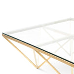 Tafari 1.05m Square Coffee Table - Glass Top - Brushed Gold Base Coffee Table Blue Steel Metal-Core   