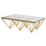 Tafari 1.2m Coffee Table - Glass Top - Brushed Gold Base Coffee Table Blue Steel Metal-Core   