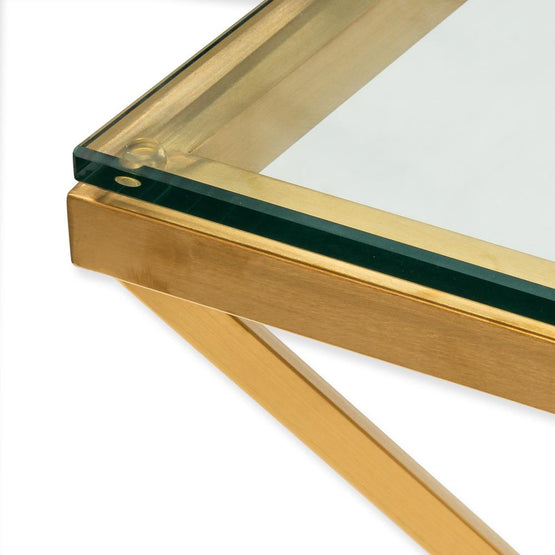 Tafari 1.2m Coffee Table - Glass Top - Brushed Gold Base Coffee Table Blue Steel Metal-Core   