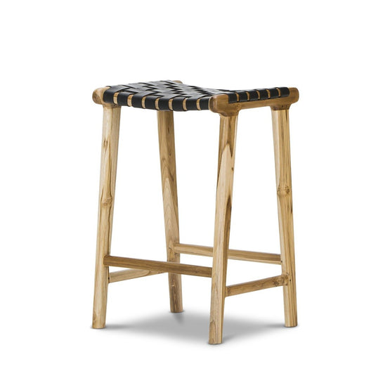 Xander Leather Teak Bar stool - Black BS3244-EA