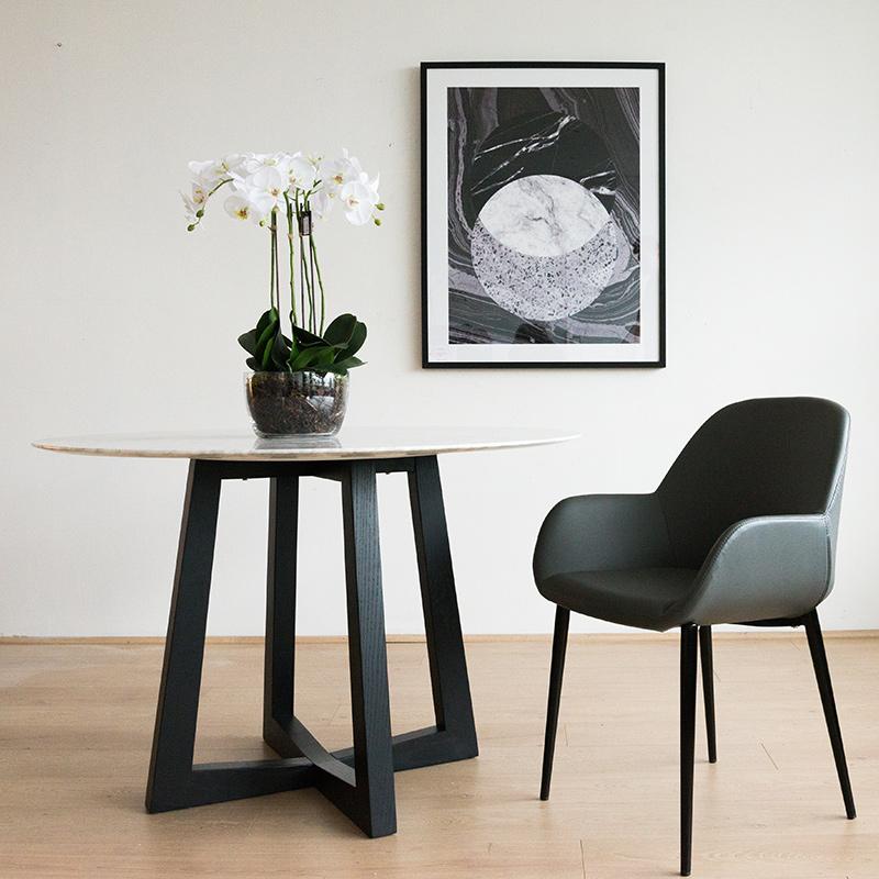 Zodiac 1.15m Round Marble Dining Table - Black Base Dining Table Swady-Core   